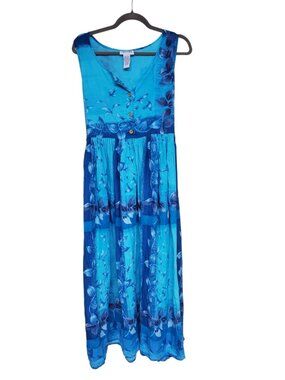 Jasmine by KVM Women's Vintage Blue Tropical Tie Back Sleeveless Summer Dress L